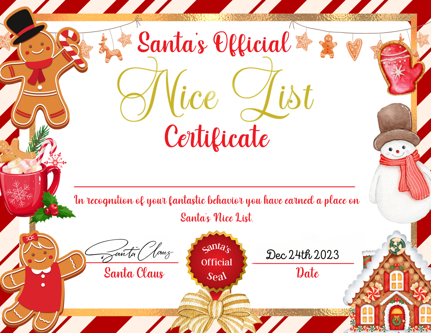 Santa Nice List Certificate