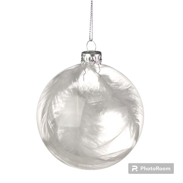 Feather filled glass bauble